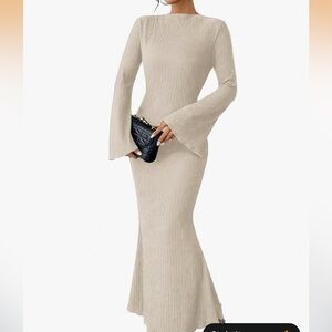 Elegant Beige Long Sleeve Dress